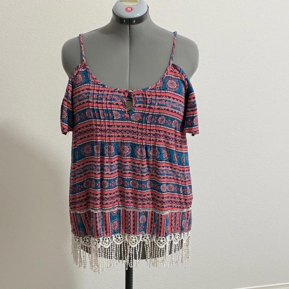 Spaghetti Strap Tank Top Blouse Small Festival Coquette Boho Crochet
